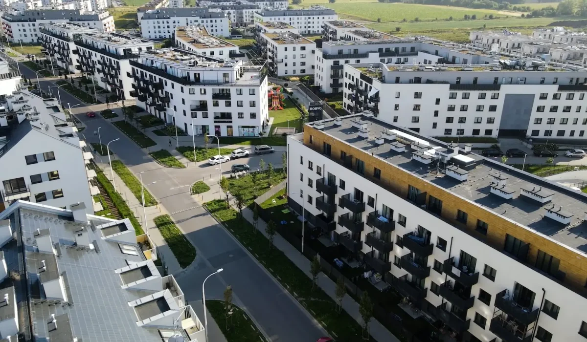 Multifamily apartment complex with newly installed roofing system in Denver
