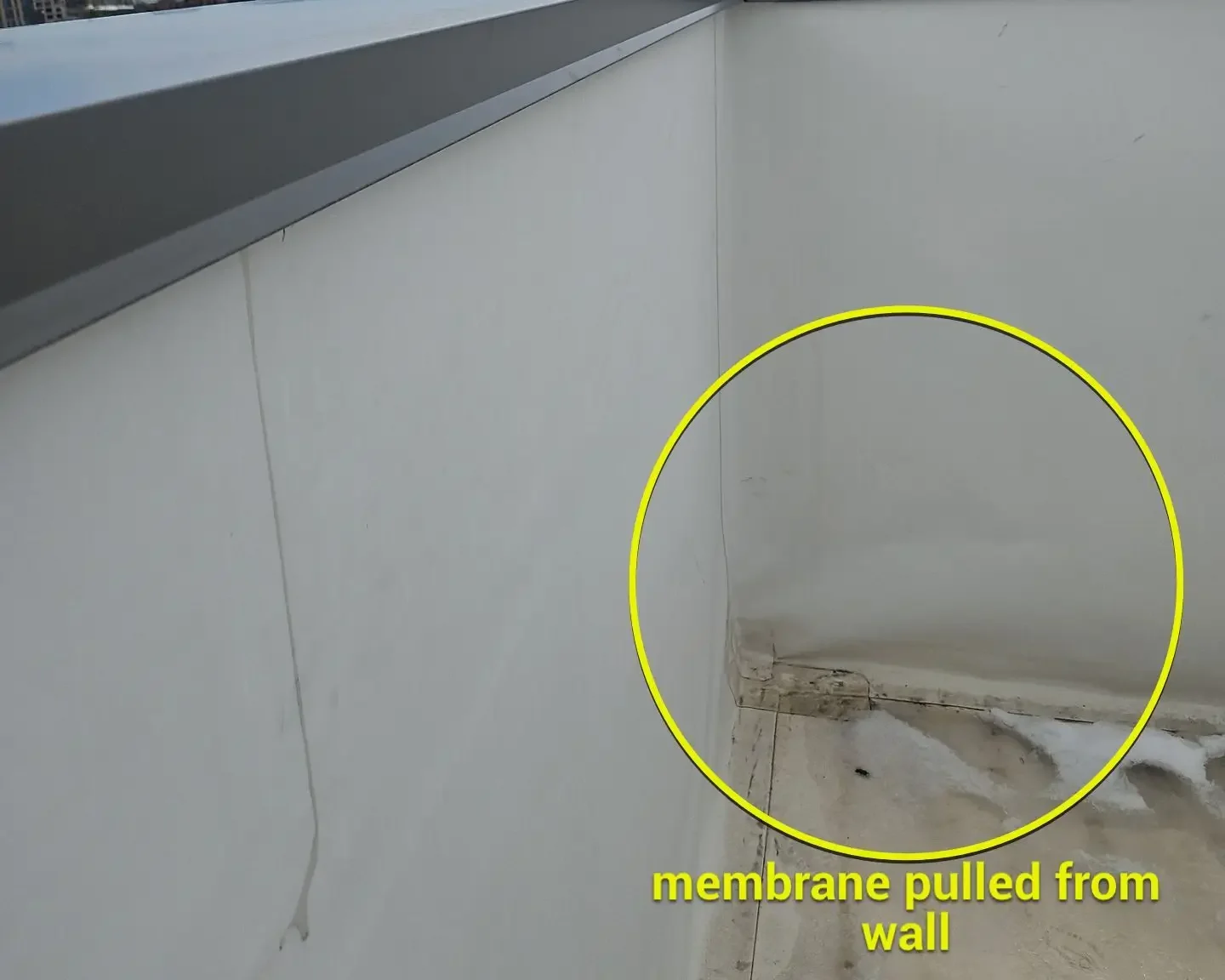 civic lofts denver tpo membrane pulled from wall tenting
