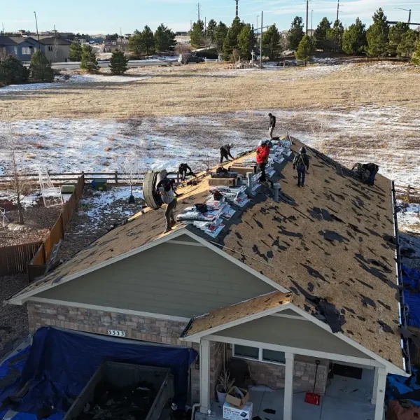 Castle Rock roofing crew completing asphalt shingle tear-off and replacement