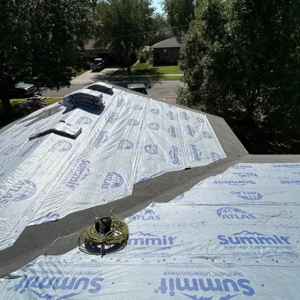 Synthetic roof underlayment installed during a residential roof replacement project in McPherson, KS.